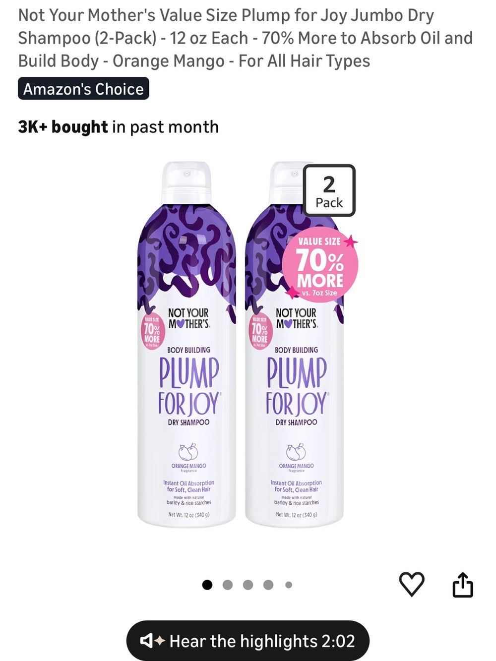 Not Your Mother’s Plump For Joy Dry Shampoo 2-Pack 12oz NEW Sealed - Picture 3 of 4
